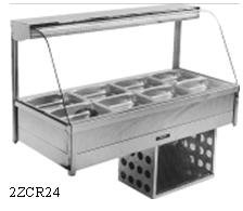 Food Bar & Bain Marie Options & Accessories — TROLLEYS All designed to suit double row units these trolleys are solidly constructed, easy to assemble and include four castors for mobility. Two castors include brakes to ensure safe and sturdy functionality. All units include under shelf. Supplied flat-packed for self-assembly